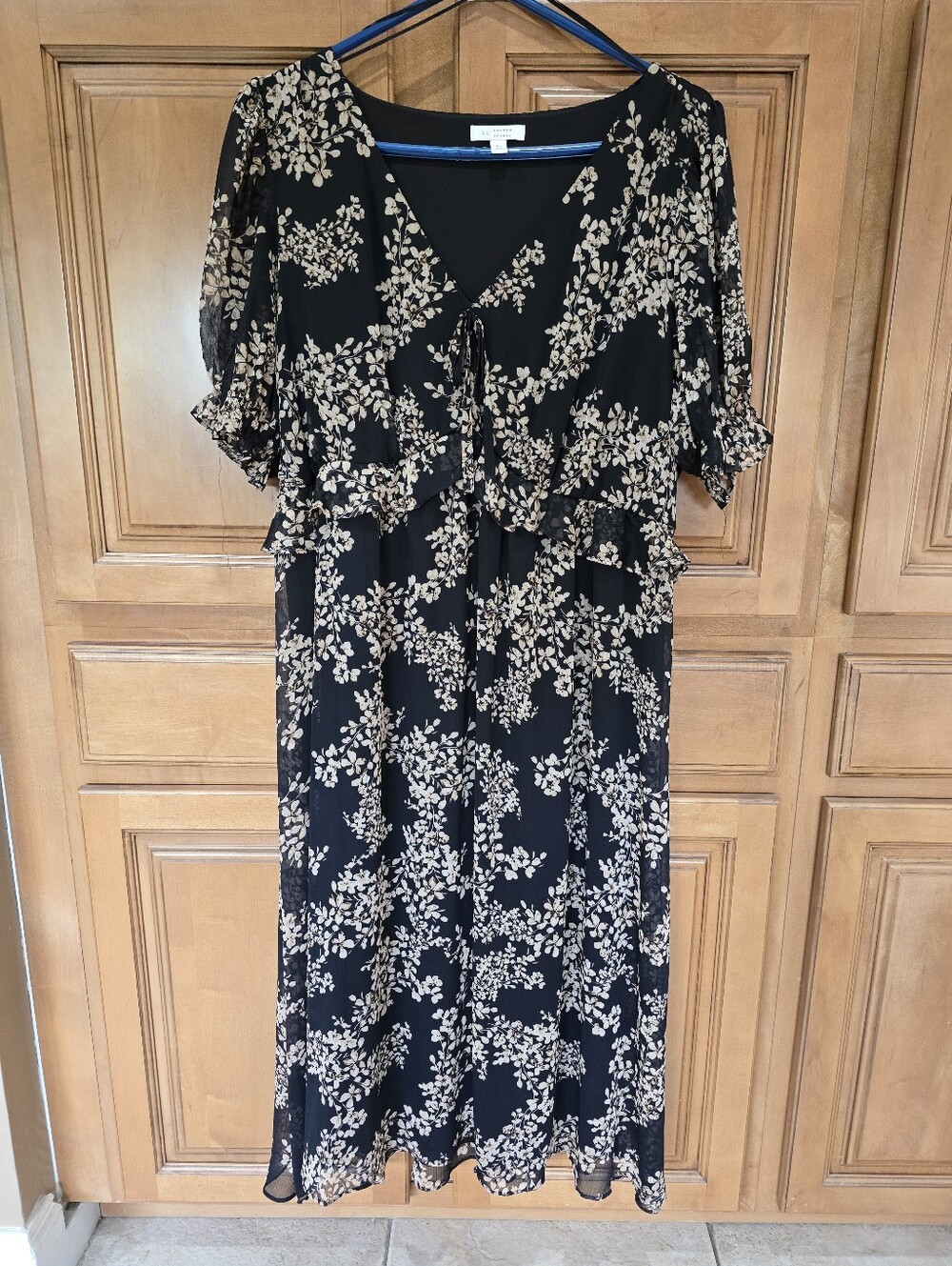 Lauren Conrad Black Floral Midi Dress with Tan Print Womens XL